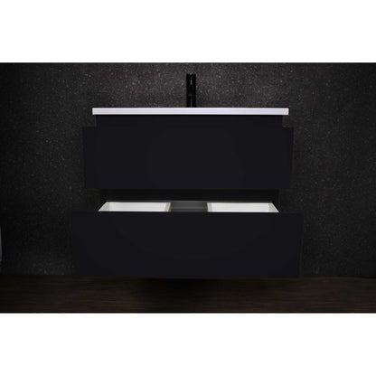 Volpa USA Salt 24" x 20" Black Wall-Mounted Floating Bathroom Vanity With Drawers, Acrylic Top and Integrated Acrylic Sink