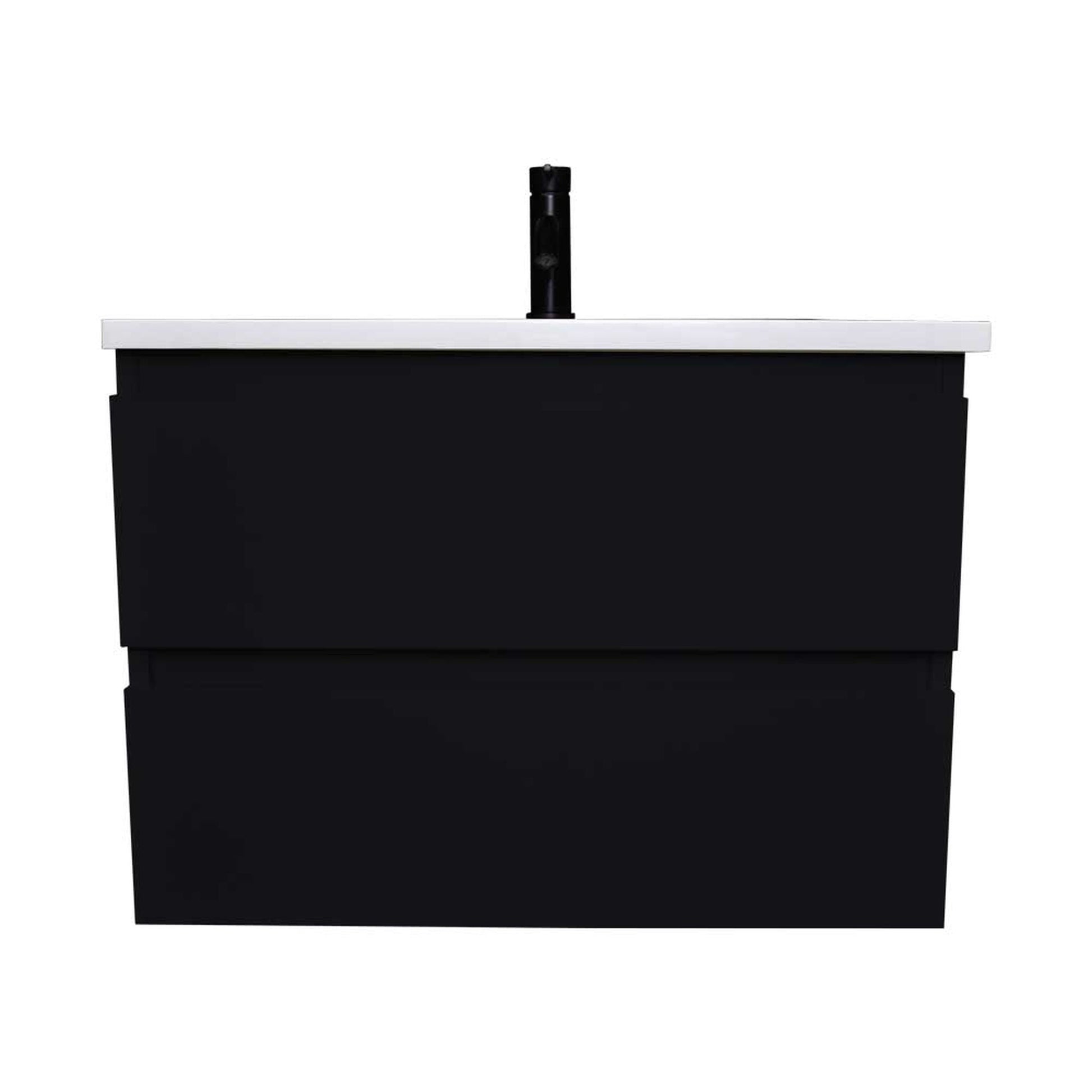 Volpa USA Salt 24" x 20" Black Wall-Mounted Floating Bathroom Vanity With Drawers, Acrylic Top and Integrated Acrylic Sink