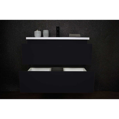 Volpa USA Salt 24" x 20" Glossy Black Wall-Mounted Floating Bathroom Vanity With Drawers, Acrylic Top and Integrated Acrylic Sink