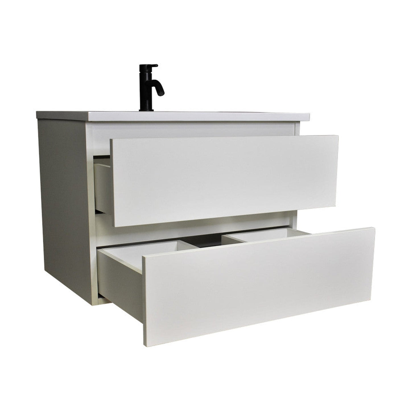 Volpa USA Salt 24" x 20" Glossy White Wall-Mounted Floating Bathroom Vanity With Drawers, Acrylic Top and Integrated Acrylic Sink