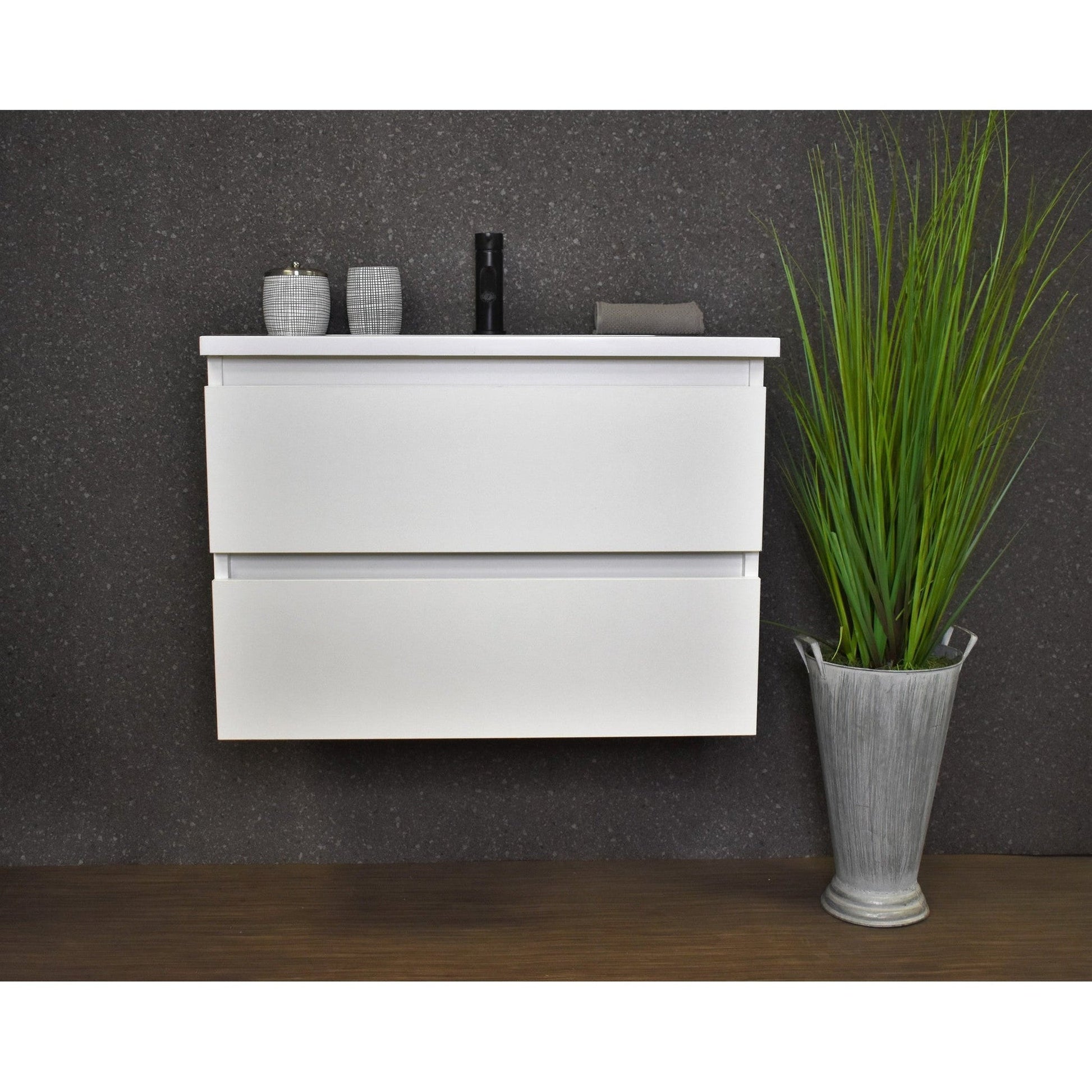 Volpa USA Salt 24" x 20" Glossy White Wall-Mounted Floating Bathroom Vanity With Drawers, Acrylic Top and Integrated Acrylic Sink