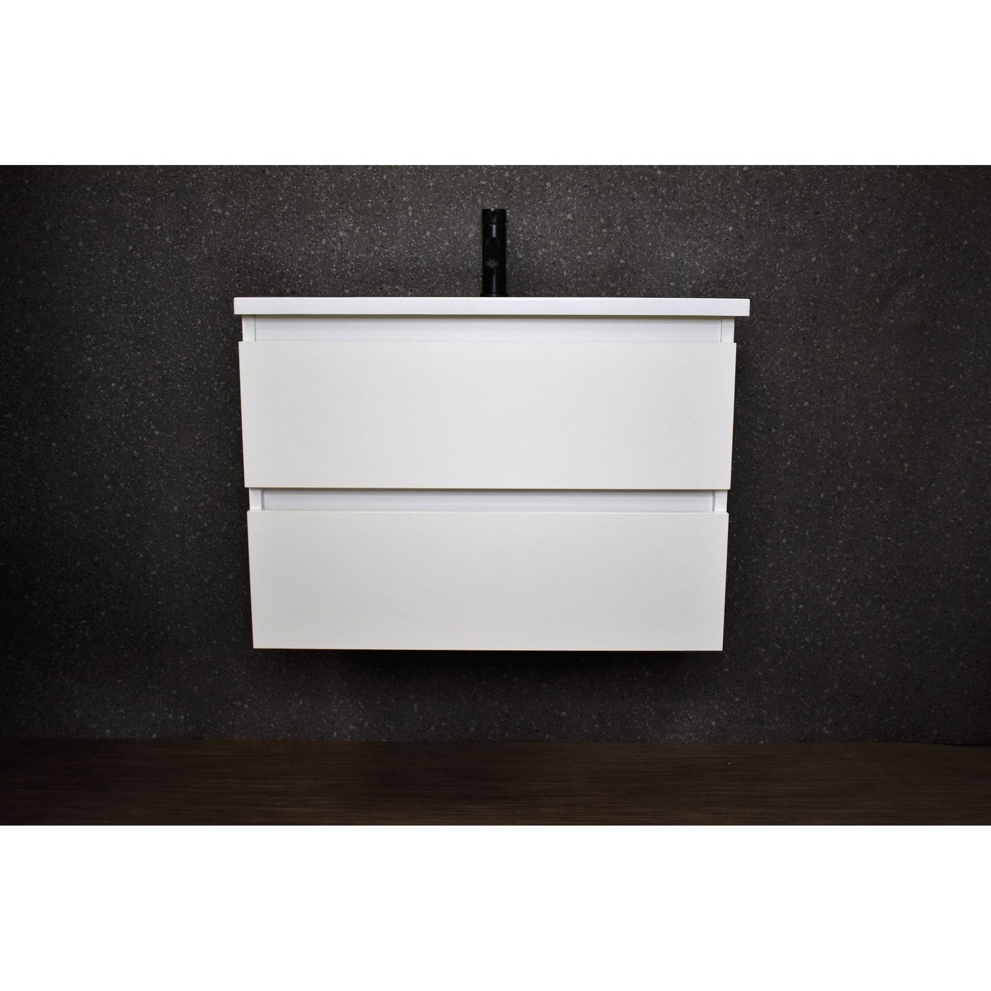 Volpa USA Salt 24" x 20" Glossy White Wall-Mounted Floating Bathroom Vanity With Drawers, Acrylic Top and Integrated Acrylic Sink