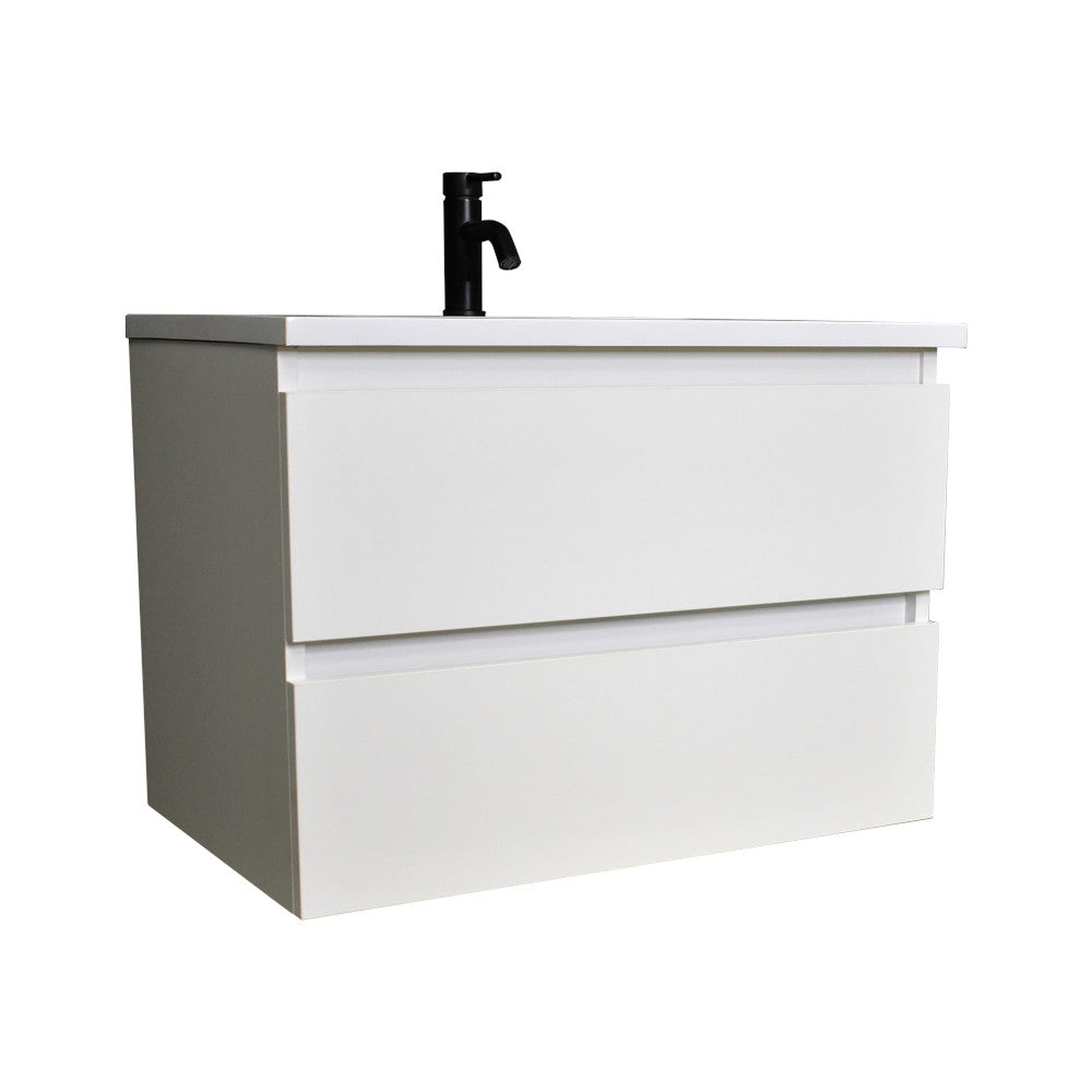 Volpa USA Salt 24" x 20" Glossy White Wall-Mounted Floating Bathroom Vanity With Drawers, Acrylic Top and Integrated Acrylic Sink