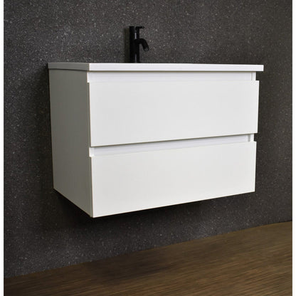 Volpa USA Salt 24" x 20" Glossy White Wall-Mounted Floating Bathroom Vanity With Drawers, Acrylic Top and Integrated Acrylic Sink