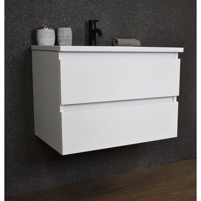 Volpa USA Salt 24" x 20" Glossy White Wall-Mounted Floating Bathroom Vanity With Drawers, Acrylic Top and Integrated Acrylic Sink