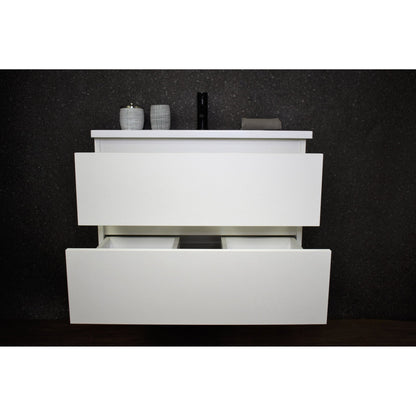 Volpa USA Salt 24" x 20" Glossy White Wall-Mounted Floating Bathroom Vanity With Drawers, Acrylic Top and Integrated Acrylic Sink