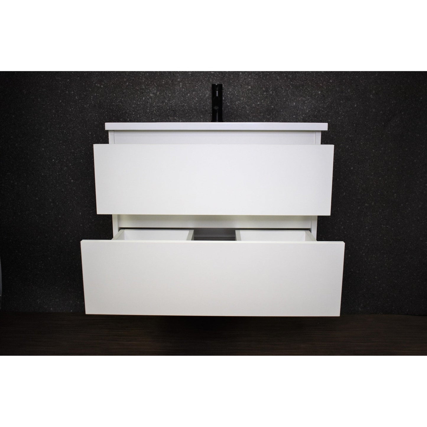 Volpa USA Salt 24" x 20" Glossy White Wall-Mounted Floating Bathroom Vanity With Drawers, Acrylic Top and Integrated Acrylic Sink