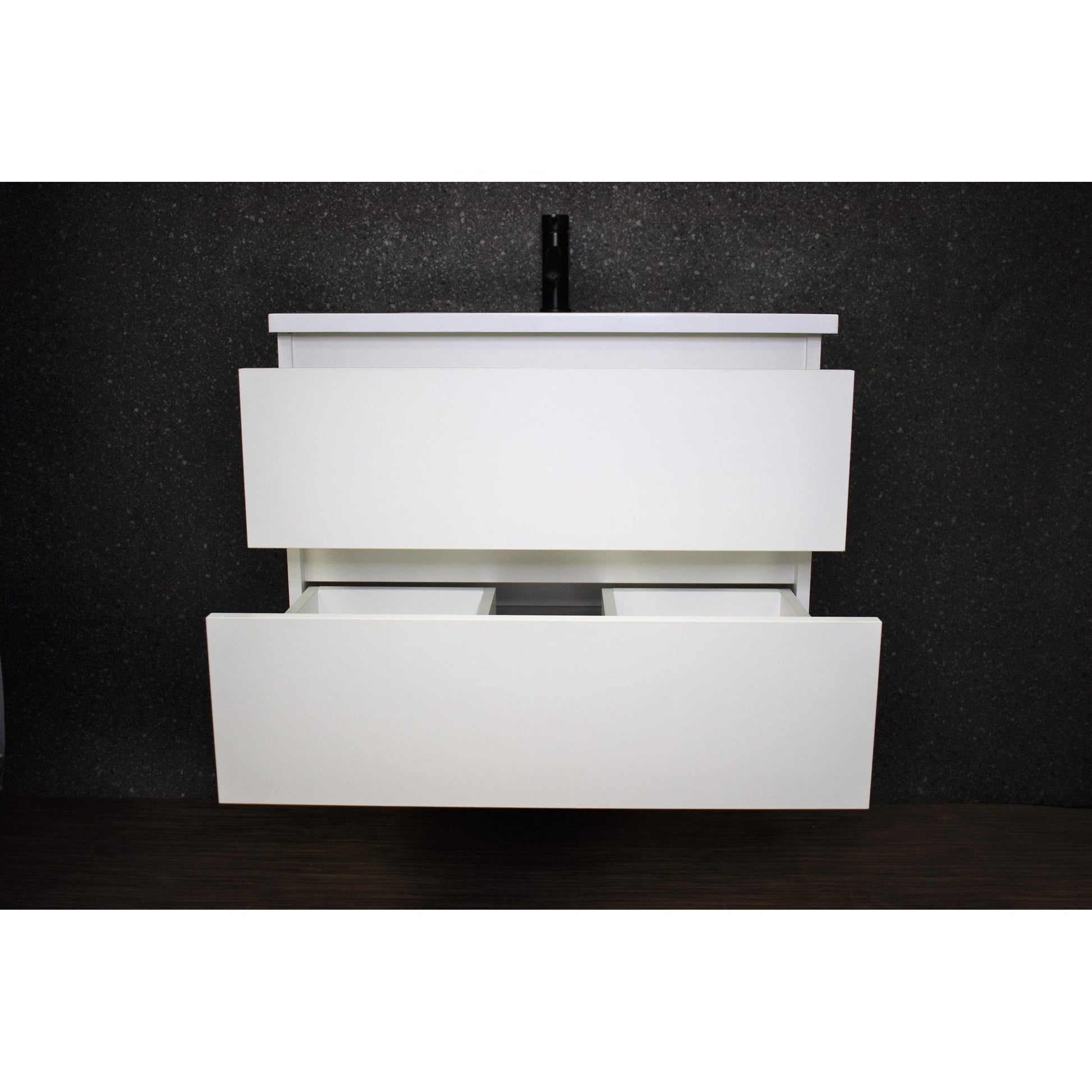 Volpa USA Salt 24" x 20" Glossy White Wall-Mounted Floating Bathroom Vanity With Drawers, Acrylic Top and Integrated Acrylic Sink