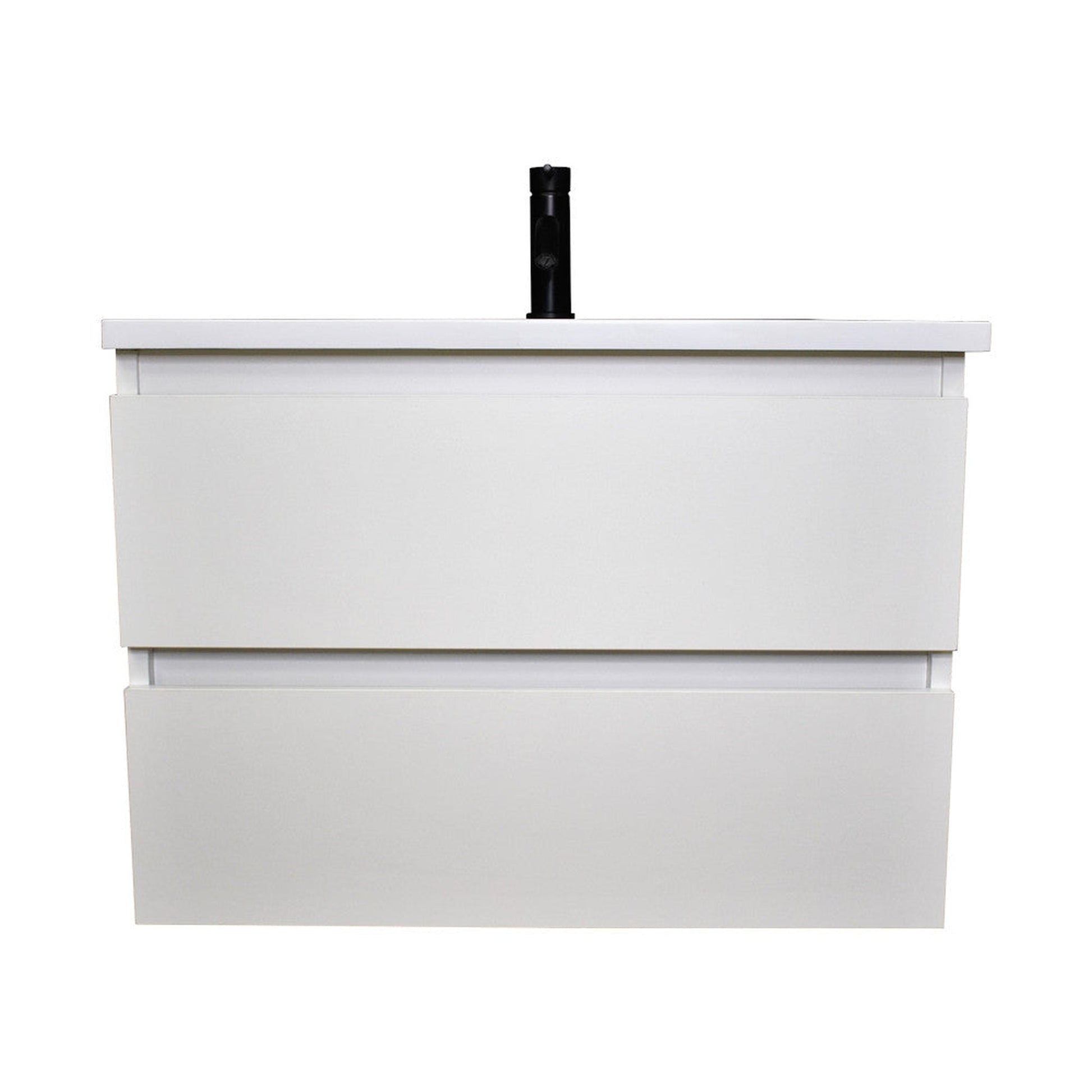 Volpa USA Salt 24" x 20" Glossy White Wall-Mounted Floating Bathroom Vanity With Drawers, Acrylic Top and Integrated Acrylic Sink