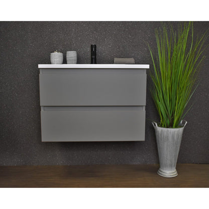 Volpa USA Salt 24" x 20" Gray Wall-Mounted Floating Bathroom Vanity With Drawers, Acrylic Top and Integrated Acrylic Sink