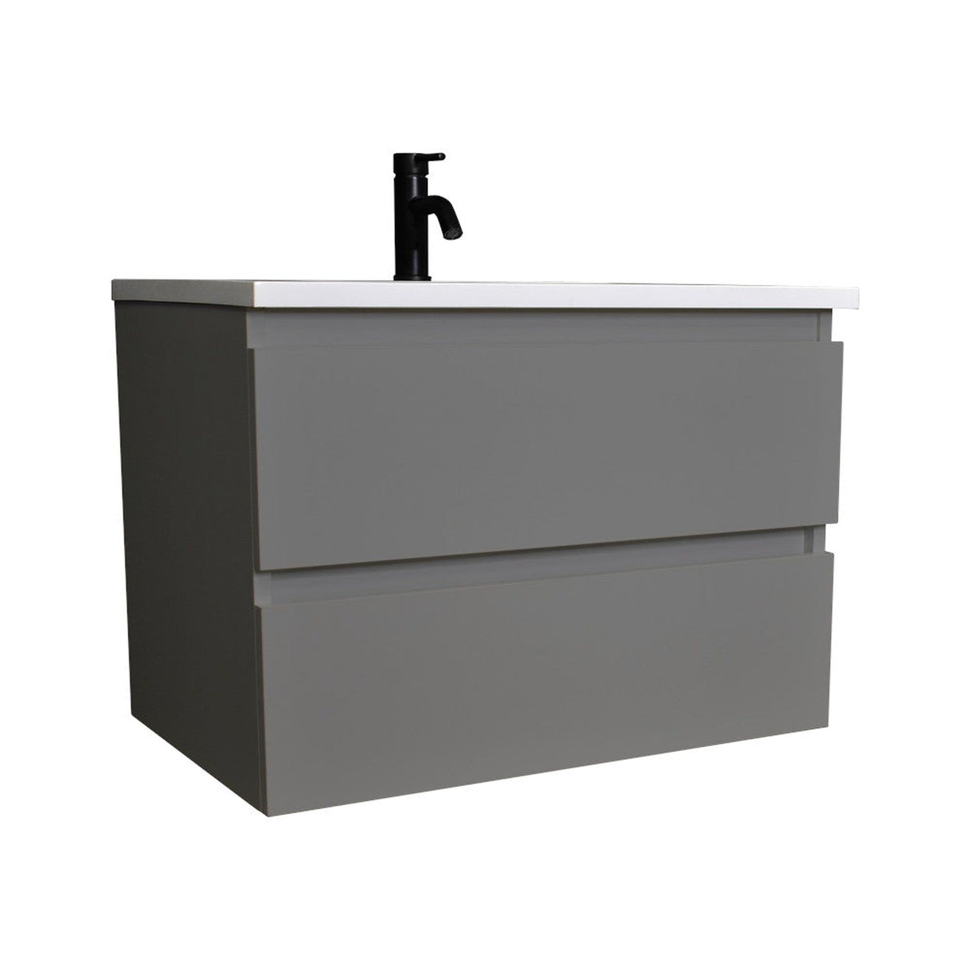 Volpa USA Salt 24" x 20" Gray Wall-Mounted Floating Bathroom Vanity With Drawers, Acrylic Top and Integrated Acrylic Sink