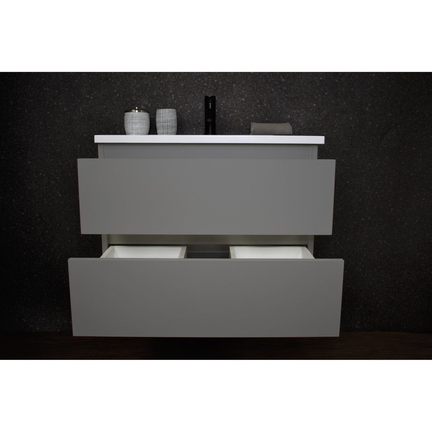 Volpa USA Salt 24" x 20" Gray Wall-Mounted Floating Bathroom Vanity With Drawers, Acrylic Top and Integrated Acrylic Sink