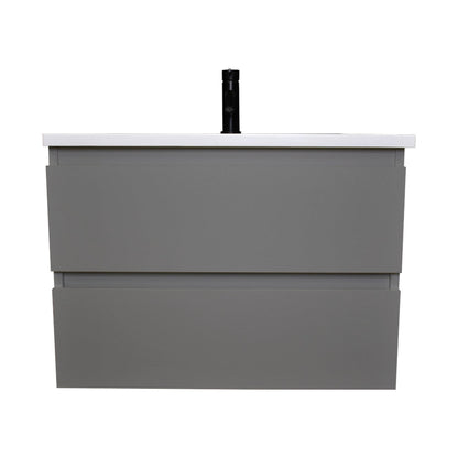 Volpa USA Salt 24" x 20" Gray Wall-Mounted Floating Bathroom Vanity With Drawers, Acrylic Top and Integrated Acrylic Sink