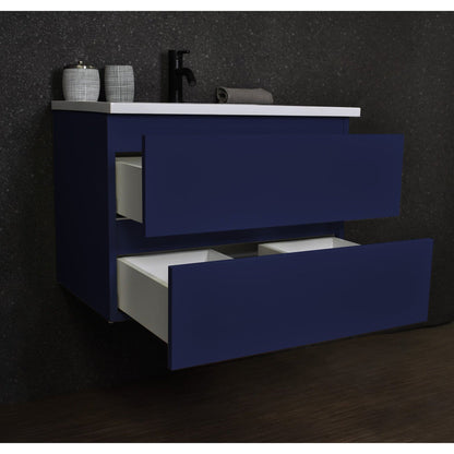 Volpa USA Salt 24" x 20" Navy Wall-Mounted Floating Bathroom Vanity With Drawers, Acrylic Top and Integrated Acrylic Sink