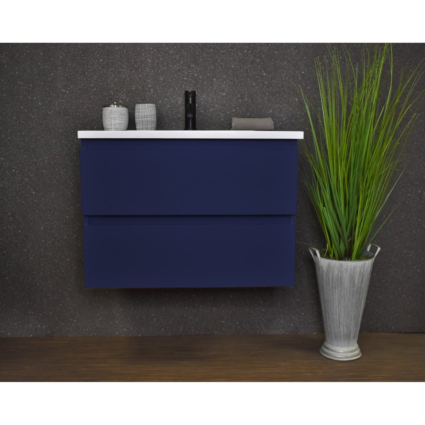 Volpa USA Salt 24" x 20" Navy Wall-Mounted Floating Bathroom Vanity With Drawers, Acrylic Top and Integrated Acrylic Sink