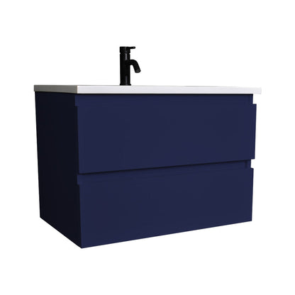 Volpa USA Salt 24" x 20" Navy Wall-Mounted Floating Bathroom Vanity With Drawers, Acrylic Top and Integrated Acrylic Sink