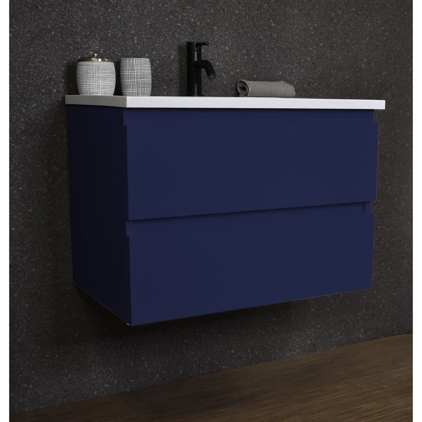 Volpa USA Salt 24" x 20" Navy Wall-Mounted Floating Bathroom Vanity With Drawers, Acrylic Top and Integrated Acrylic Sink