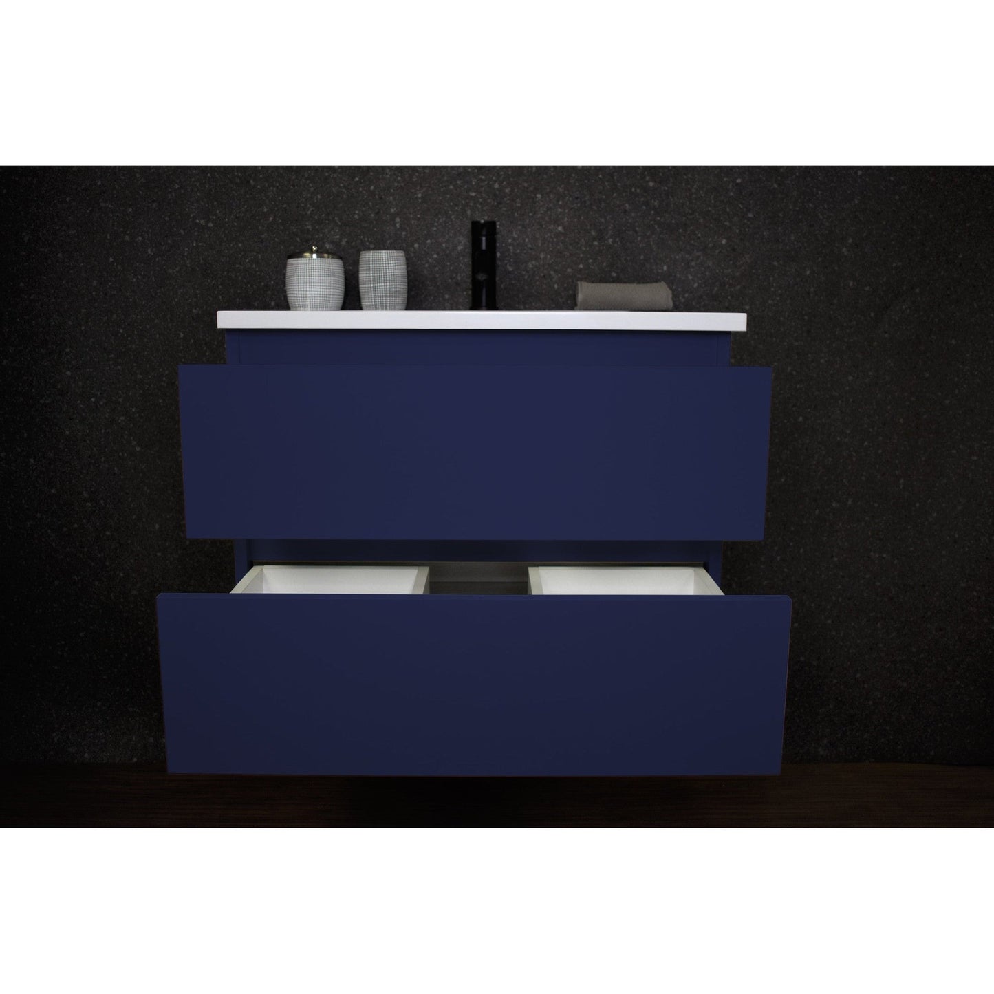 Volpa USA Salt 24" x 20" Navy Wall-Mounted Floating Bathroom Vanity With Drawers, Acrylic Top and Integrated Acrylic Sink