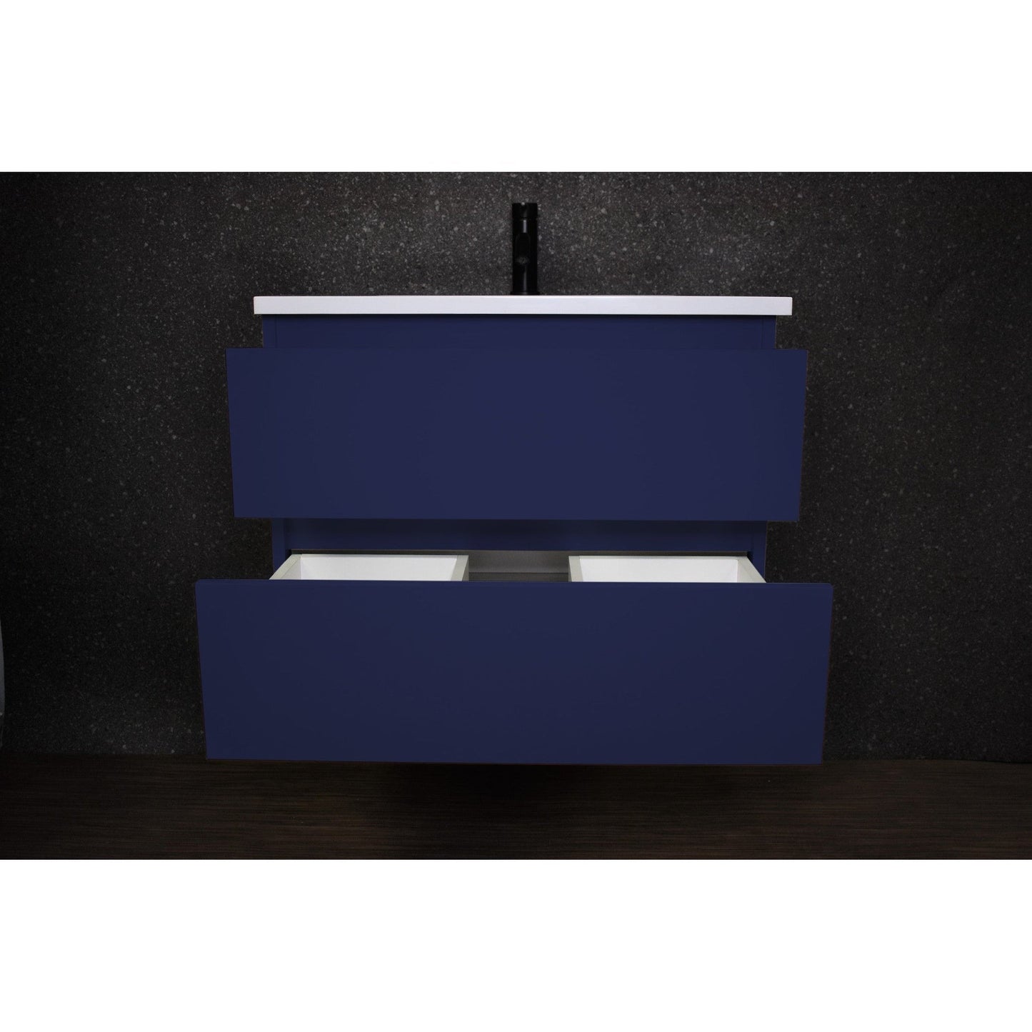 Volpa USA Salt 24" x 20" Navy Wall-Mounted Floating Bathroom Vanity With Drawers, Acrylic Top and Integrated Acrylic Sink