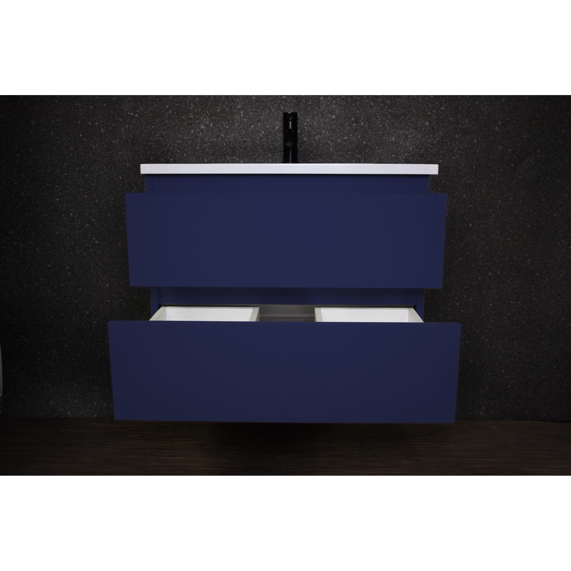 Volpa USA Salt 24" x 20" Navy Wall-Mounted Floating Bathroom Vanity With Drawers, Acrylic Top and Integrated Acrylic Sink