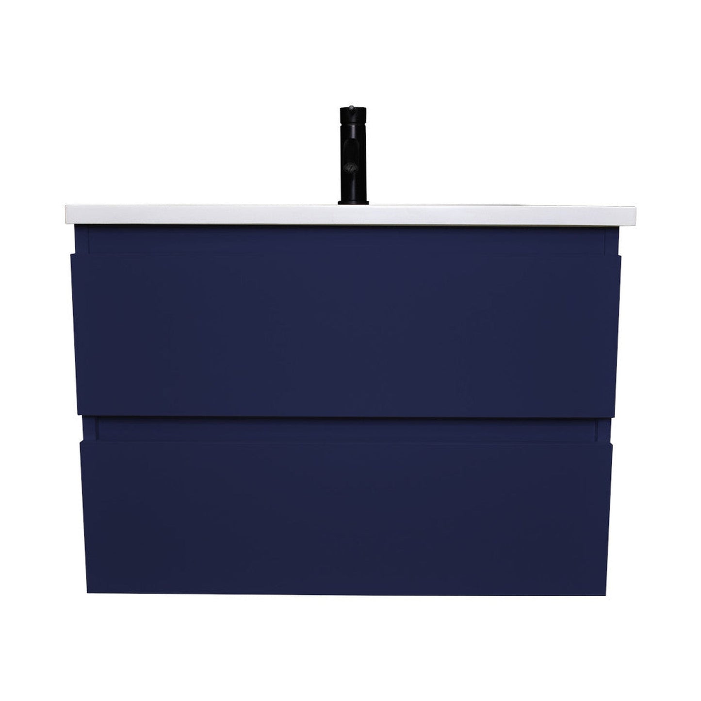 Volpa USA Salt 24" x 20" Navy Wall-Mounted Floating Bathroom Vanity With Drawers, Acrylic Top and Integrated Acrylic Sink