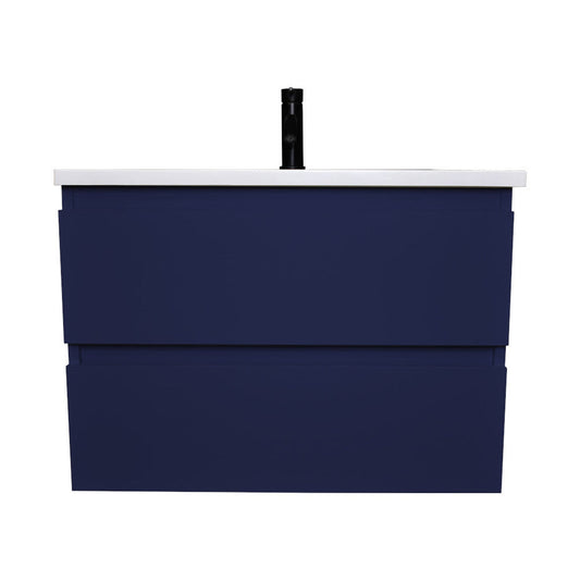 Volpa USA Salt 24" x 20" Navy Wall-Mounted Floating Bathroom Vanity With Drawers, Acrylic Top and Integrated Acrylic Sink