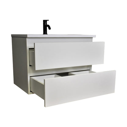 Volpa USA Salt 24" x 20" White Wall-Mounted Floating Bathroom Vanity With Drawers, Acrylic Top and Integrated Acrylic Sink