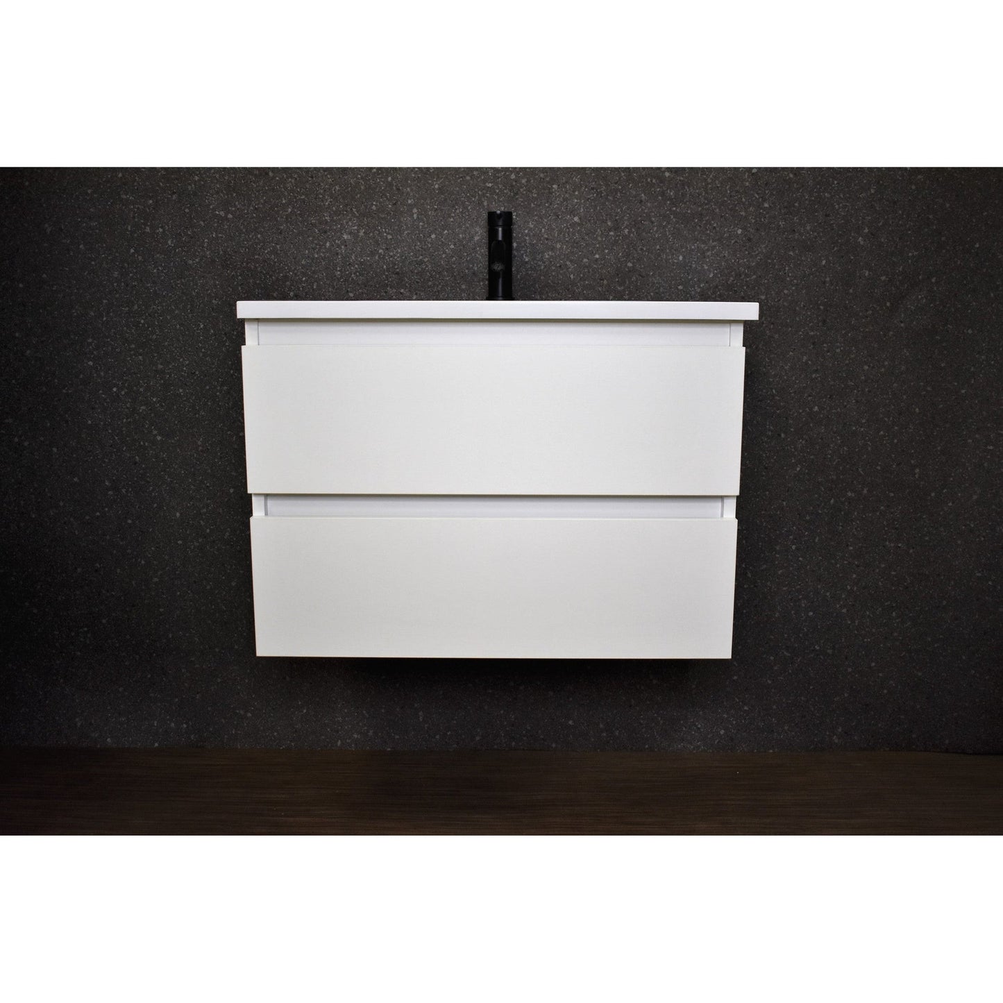 Volpa USA Salt 24" x 20" White Wall-Mounted Floating Bathroom Vanity With Drawers, Acrylic Top and Integrated Acrylic Sink