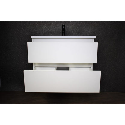 Volpa USA Salt 24" x 20" White Wall-Mounted Floating Bathroom Vanity With Drawers, Acrylic Top and Integrated Acrylic Sink