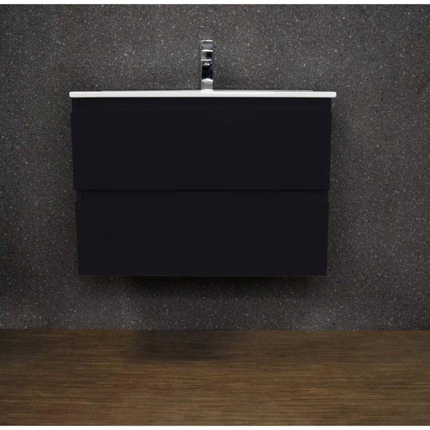 Volpa USA Salt 30" x 18" Black Wall-Mounted Floating Bathroom Vanity With Drawers, Integrated Porcelain Ceramic Top and Integrated Ceramic Sink