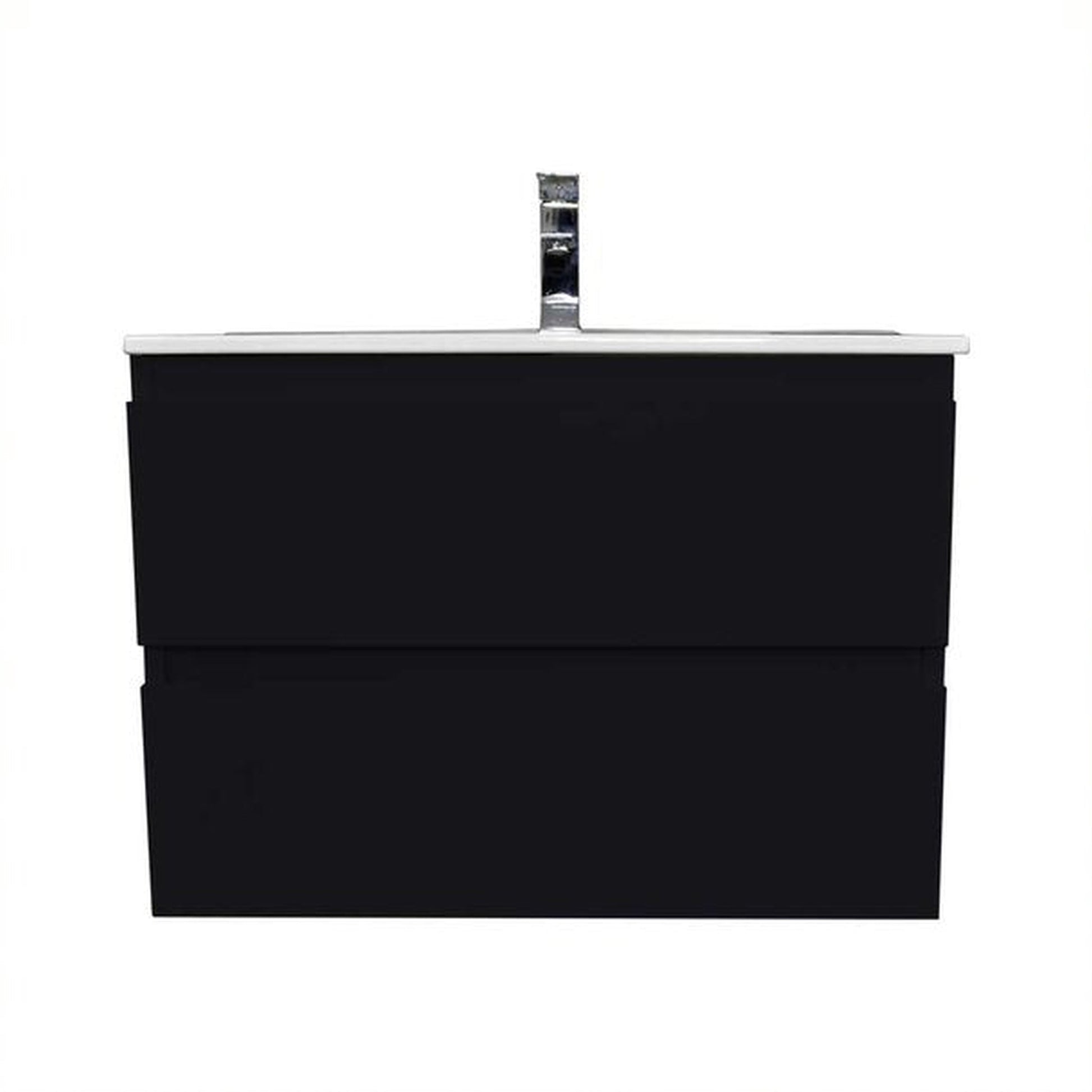 Volpa USA Salt 30" x 18" Black Wall-Mounted Floating Bathroom Vanity With Drawers, Integrated Porcelain Ceramic Top and Integrated Ceramic Sink