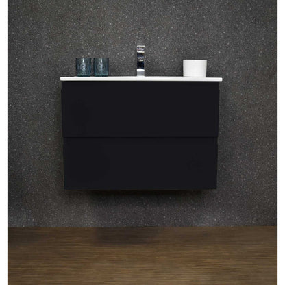 Volpa USA Salt 30" x 18" Glossy Black Wall-Mounted Floating Bathroom Vanity With Drawers, Integrated Porcelain Ceramic Top and Integrated Ceramic Sink