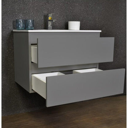 Volpa USA Salt 30" x 18" Gray Wall-Mounted Floating Bathroom Vanity With Drawers, Integrated Porcelain Ceramic Top and Integrated Ceramic Sink