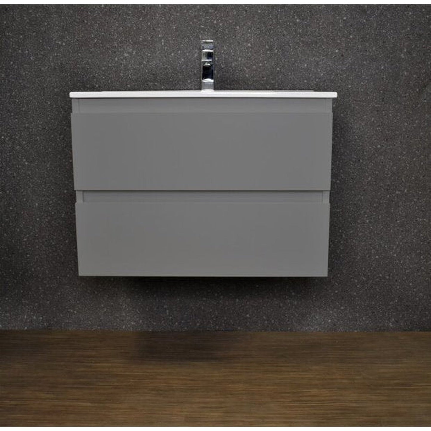 Volpa USA Salt 30" x 18" Gray Wall-Mounted Floating Bathroom Vanity With Drawers, Integrated Porcelain Ceramic Top and Integrated Ceramic Sink