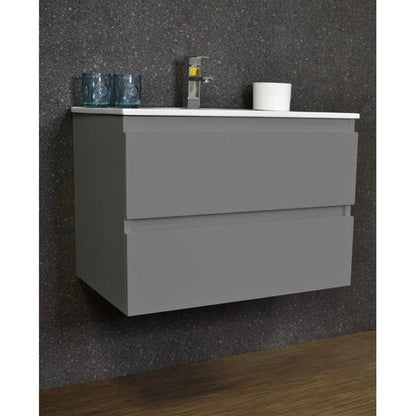 Volpa USA Salt 30" x 18" Gray Wall-Mounted Floating Bathroom Vanity With Drawers, Integrated Porcelain Ceramic Top and Integrated Ceramic Sink