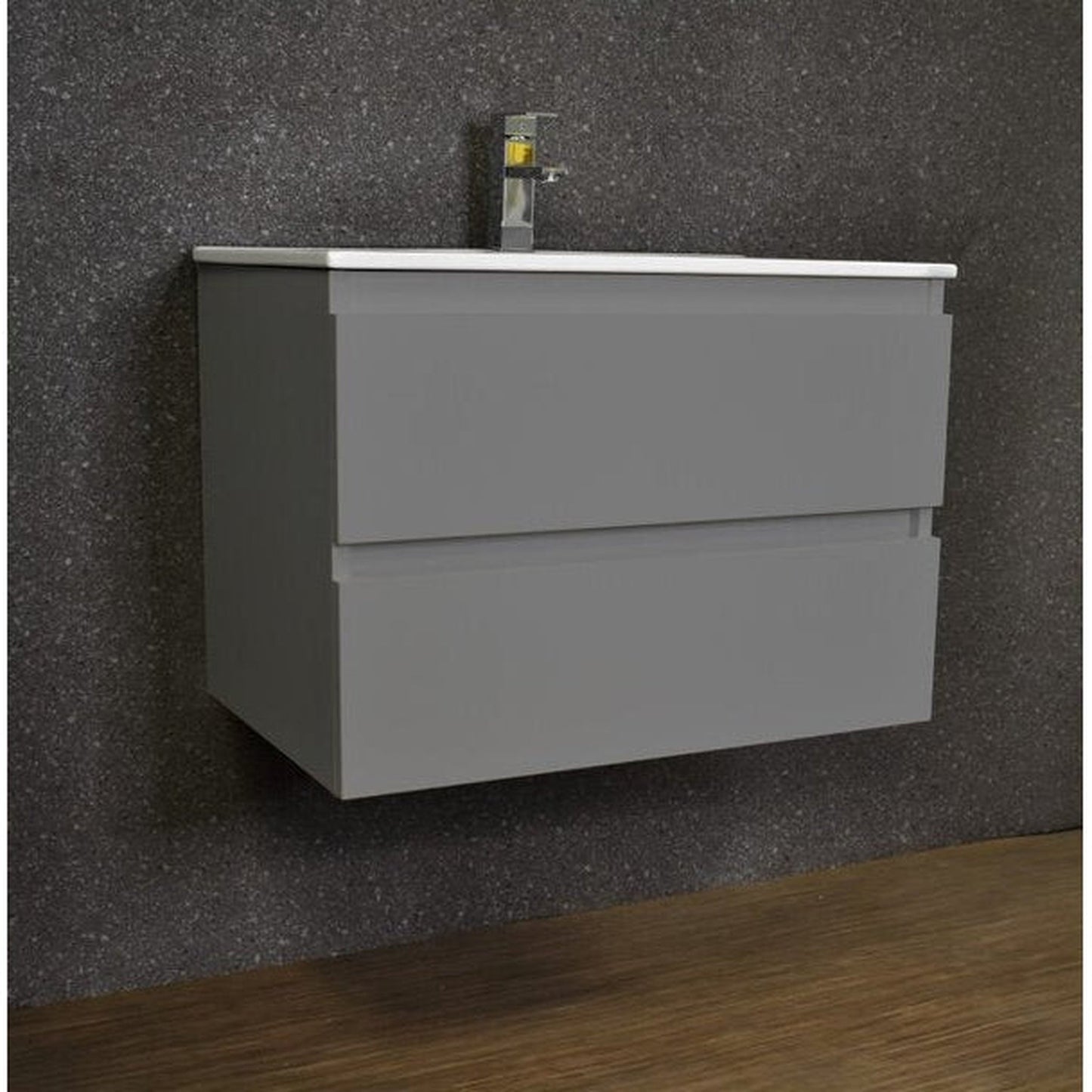 Volpa USA Salt 30" x 18" Gray Wall-Mounted Floating Bathroom Vanity With Drawers, Integrated Porcelain Ceramic Top and Integrated Ceramic Sink