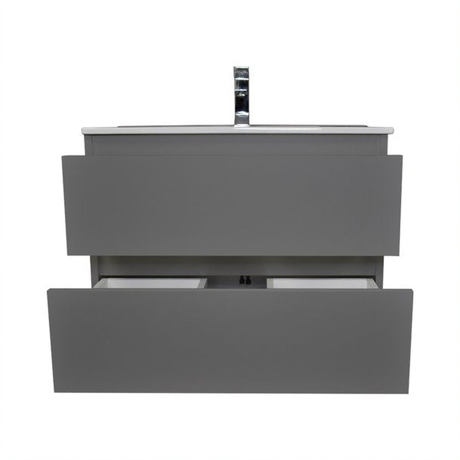 Volpa USA Salt 30" x 18" Gray Wall-Mounted Floating Bathroom Vanity With Drawers, Integrated Porcelain Ceramic Top and Integrated Ceramic Sink