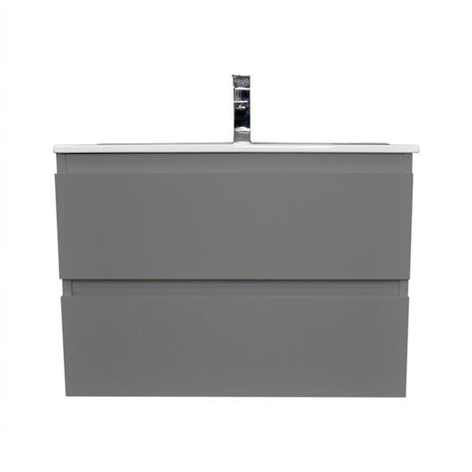 Volpa USA Salt 30" x 18" Gray Wall-Mounted Floating Bathroom Vanity With Drawers, Integrated Porcelain Ceramic Top and Integrated Ceramic Sink