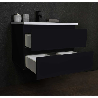 Volpa USA Salt 30" x 20" Black Wall-Mounted Floating Bathroom Vanity With Drawers, Acrylic Top and Integrated Acrylic Sink