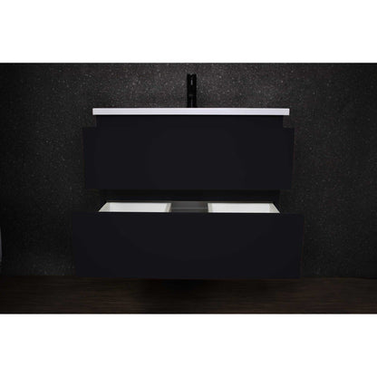 Volpa USA Salt 30" x 20" Black Wall-Mounted Floating Bathroom Vanity With Drawers, Acrylic Top and Integrated Acrylic Sink