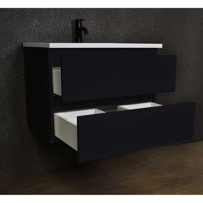 Volpa USA Salt 30" x 20" Glossy Black Wall-Mounted Floating Bathroom Vanity With Drawers, Acrylic Top and Integrated Acrylic Sink