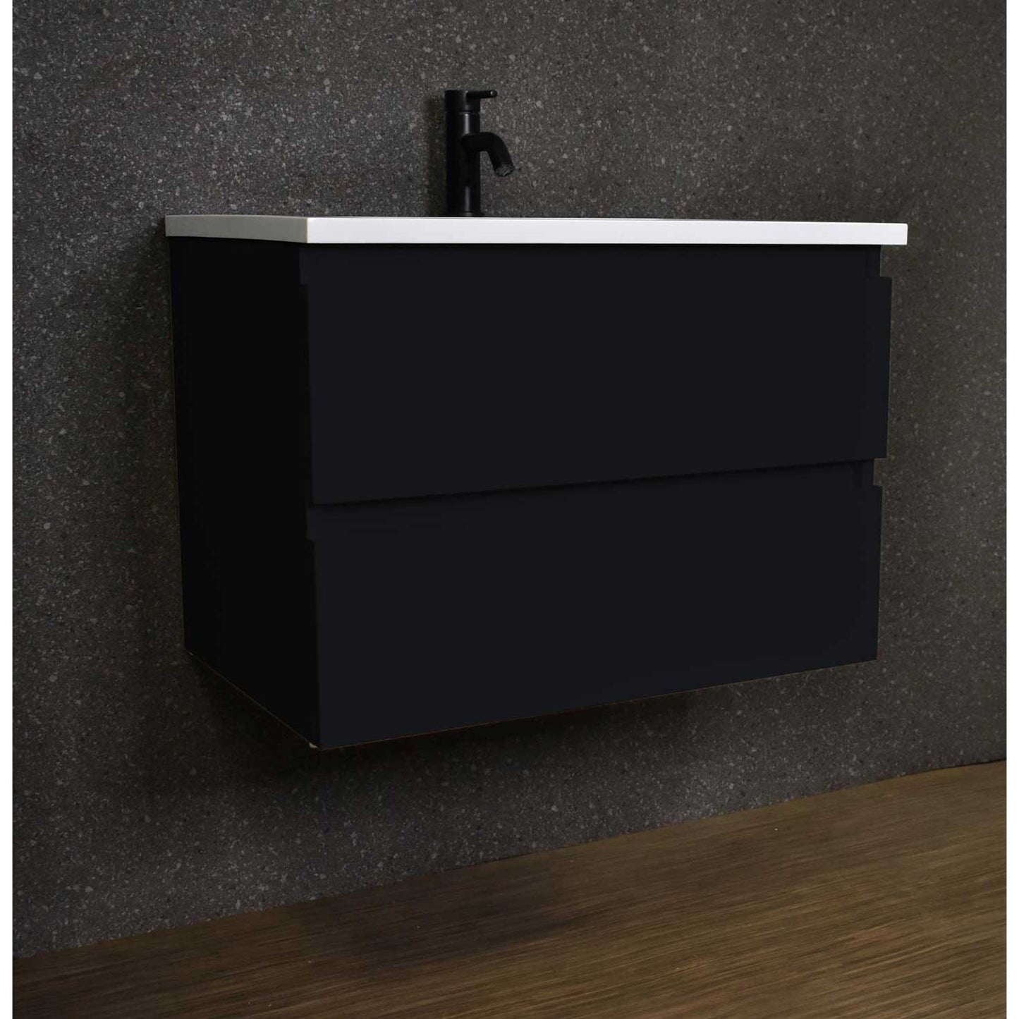 Volpa USA Salt 30" x 20" Glossy Black Wall-Mounted Floating Bathroom Vanity With Drawers, Acrylic Top and Integrated Acrylic Sink