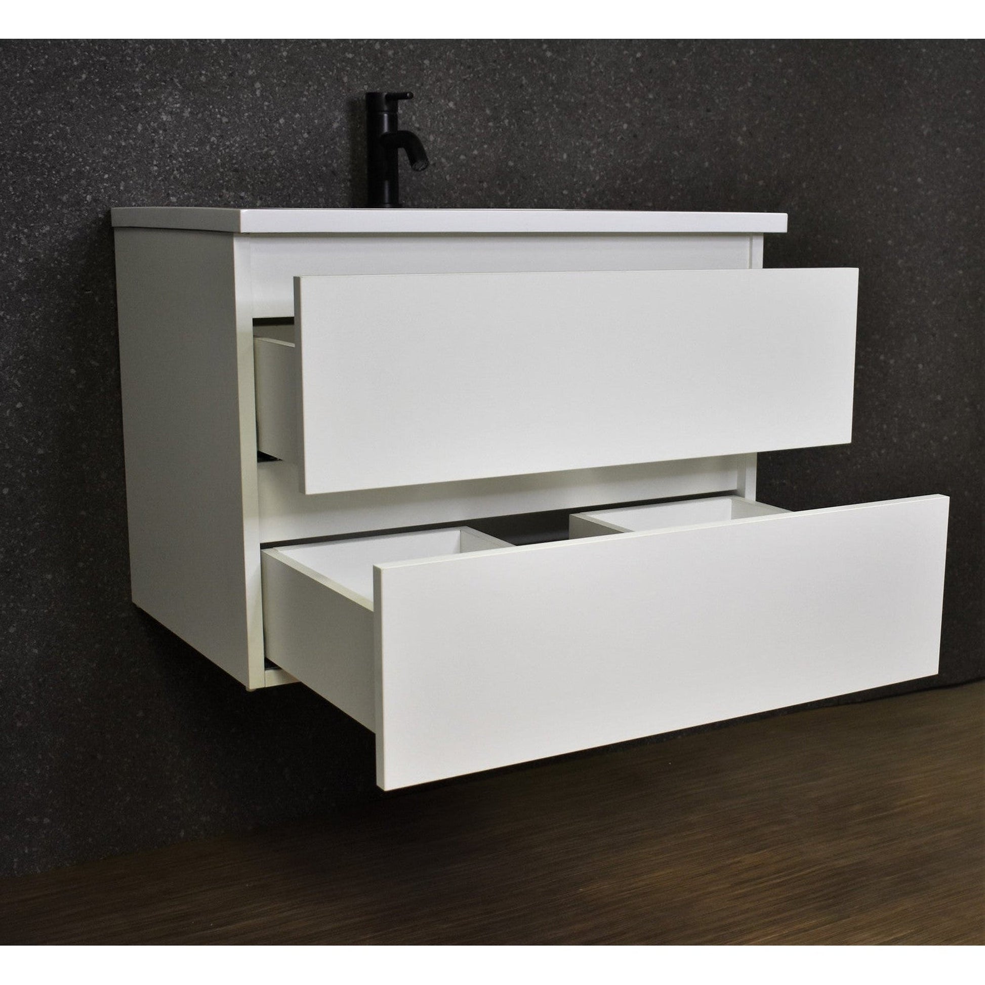 Volpa USA Salt 30" x 20" Glossy White Wall-Mounted Floating Bathroom Vanity With Drawers, Acrylic Top and Integrated Acrylic Sink
