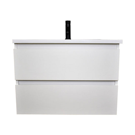 Volpa USA Salt 30" x 20" Glossy White Wall-Mounted Floating Bathroom Vanity With Drawers, Acrylic Top and Integrated Acrylic Sink