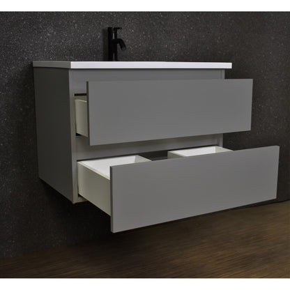 Volpa USA Salt 30" x 20" Gray Wall-Mounted Floating Bathroom Vanity With Drawers, Acrylic Top and Integrated Acrylic Sink