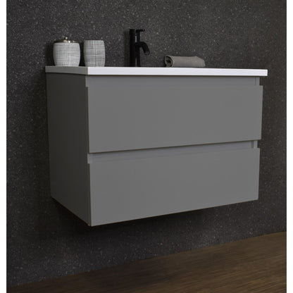 Volpa USA Salt 30" x 20" Gray Wall-Mounted Floating Bathroom Vanity With Drawers, Acrylic Top and Integrated Acrylic Sink