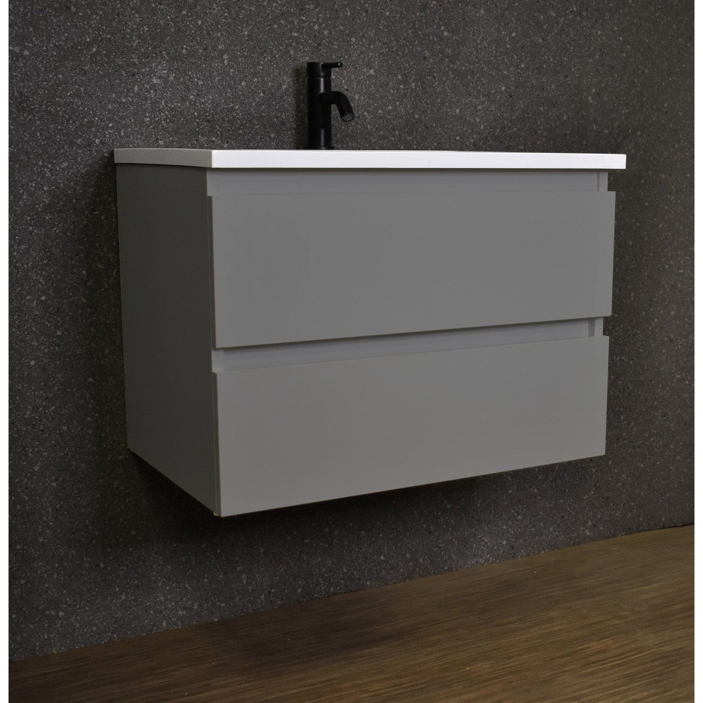 Volpa USA Salt 30" x 20" Gray Wall-Mounted Floating Bathroom Vanity With Drawers, Acrylic Top and Integrated Acrylic Sink