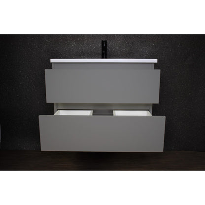 Volpa USA Salt 30" x 20" Gray Wall-Mounted Floating Bathroom Vanity With Drawers, Acrylic Top and Integrated Acrylic Sink