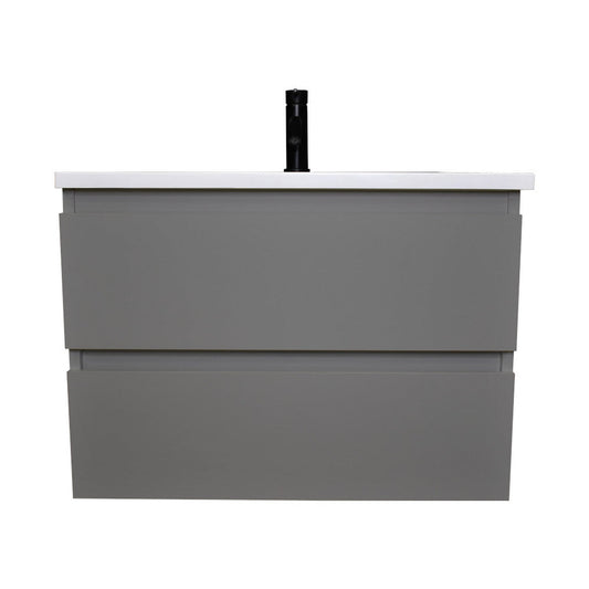 Volpa USA Salt 30" x 20" Gray Wall-Mounted Floating Bathroom Vanity With Drawers, Acrylic Top and Integrated Acrylic Sink