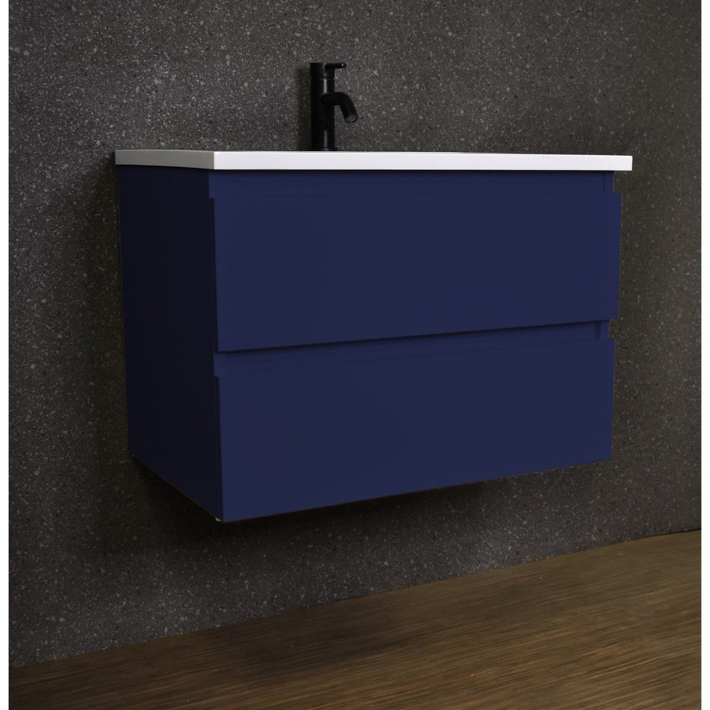 Volpa USA Salt 30" x 20" Navy Wall-Mounted Floating Bathroom Vanity With Drawers, Acrylic Top and Integrated Acrylic Sink
